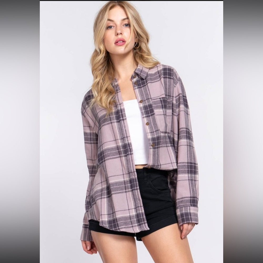 Active USA Light Purple Plaid Button-Up Shirt – Size M | NWT